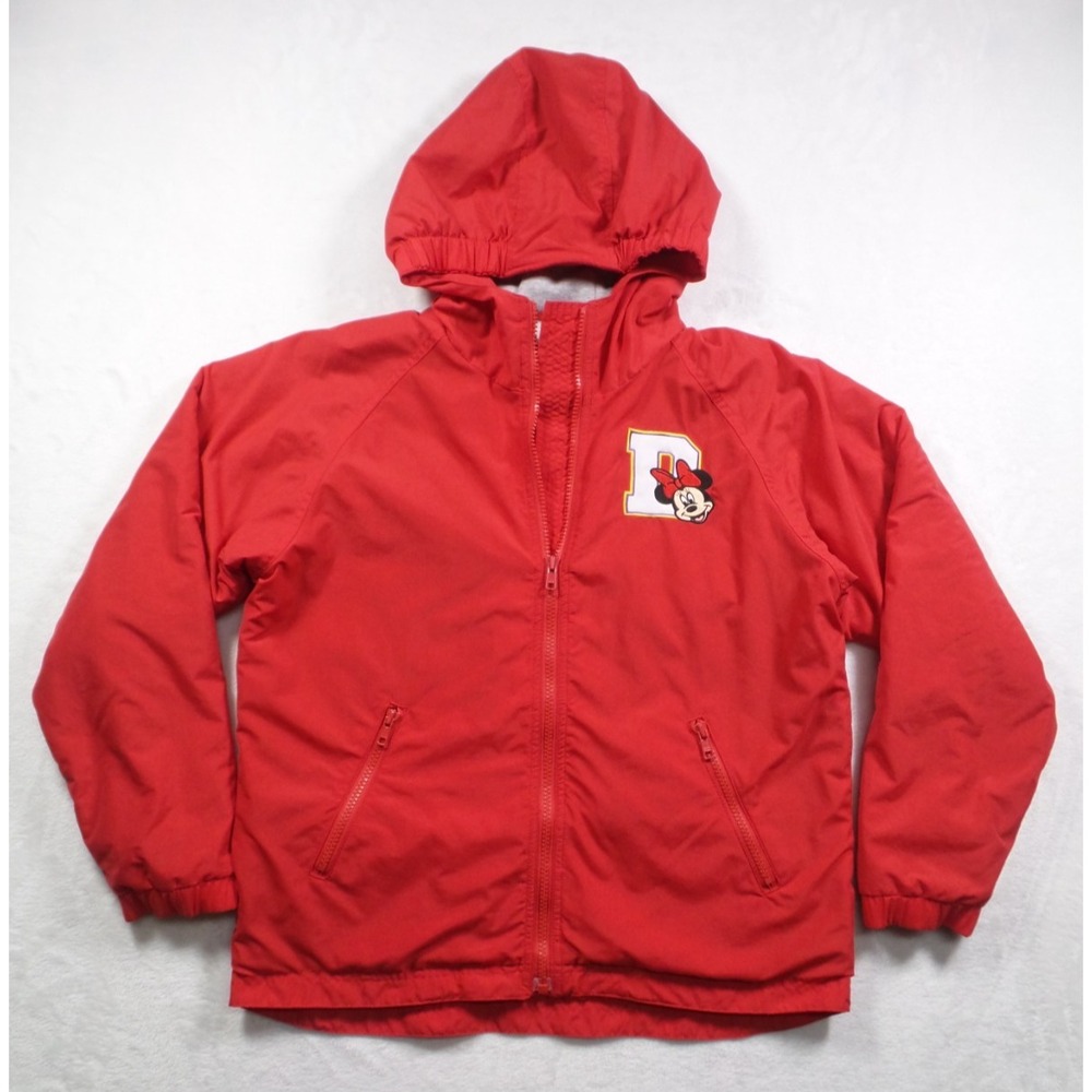Vintage Walt Disney World Jacket Kids Large Red Full Zip Hooded Lined Minnie